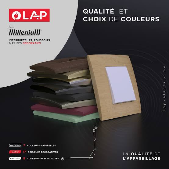 LAP Millenium — Interrupteurs, poussoirs et prises décoratifs : qualité et choix de couleurs